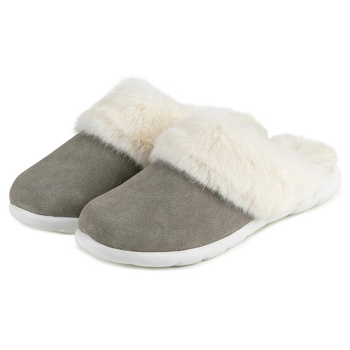 Isotoner Ladies Iso-Flex Real Suede Mule Slipper Grey Extra Image 1